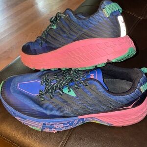 Hoka one one vibram athletic sneakers Running Shoes 9 and 1/2 blue pink